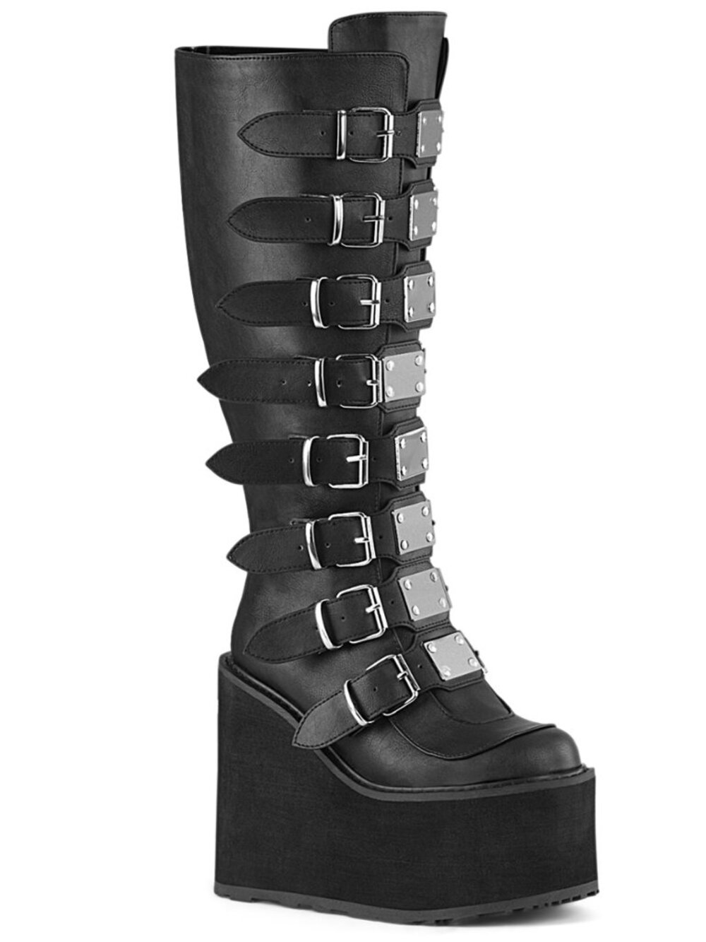 Wide Calf Gothic Platform Boots | Knee High Rave Buckle Wedge